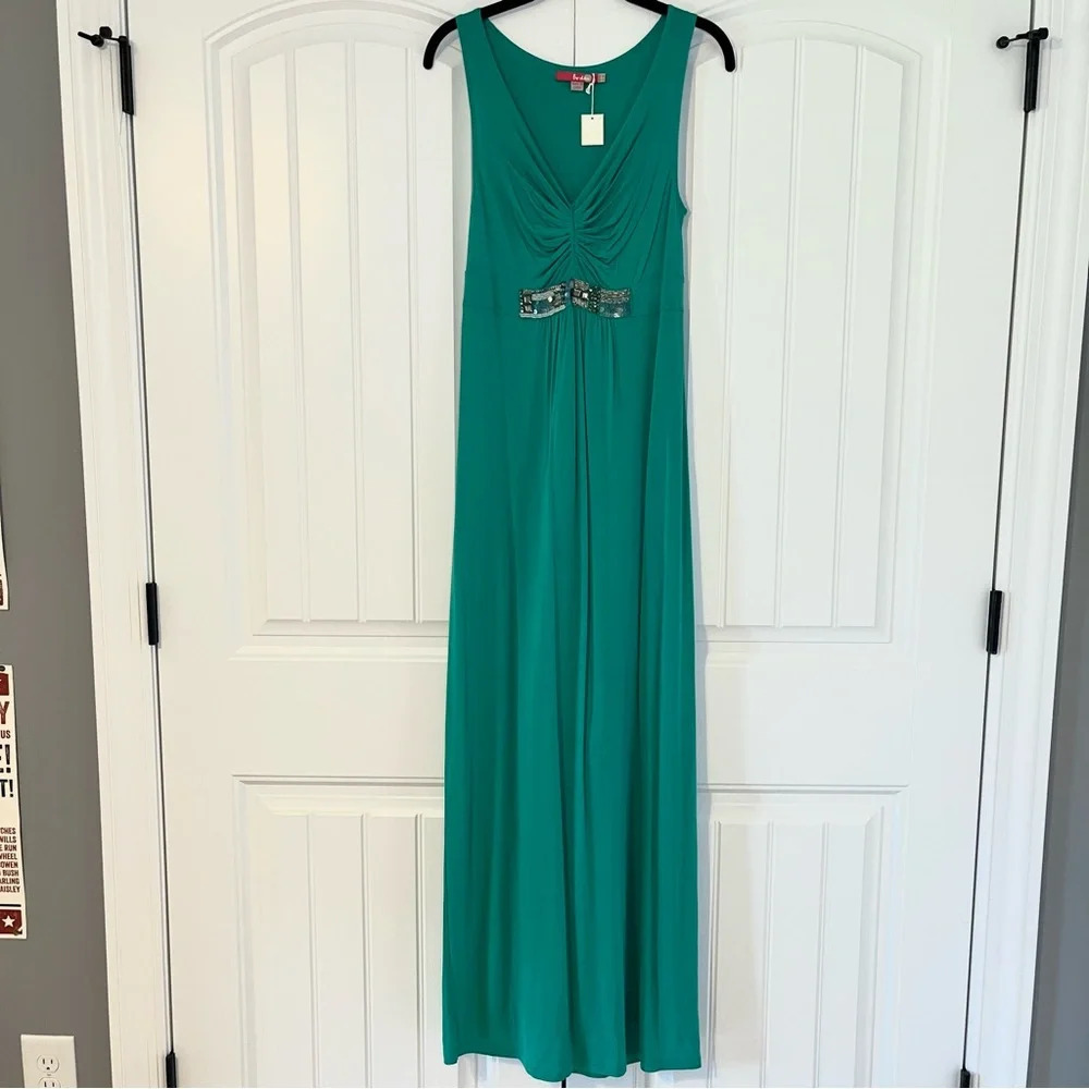Boden Sequin Beaded Green Maxi Dress Sleeveless Size 4 NWT